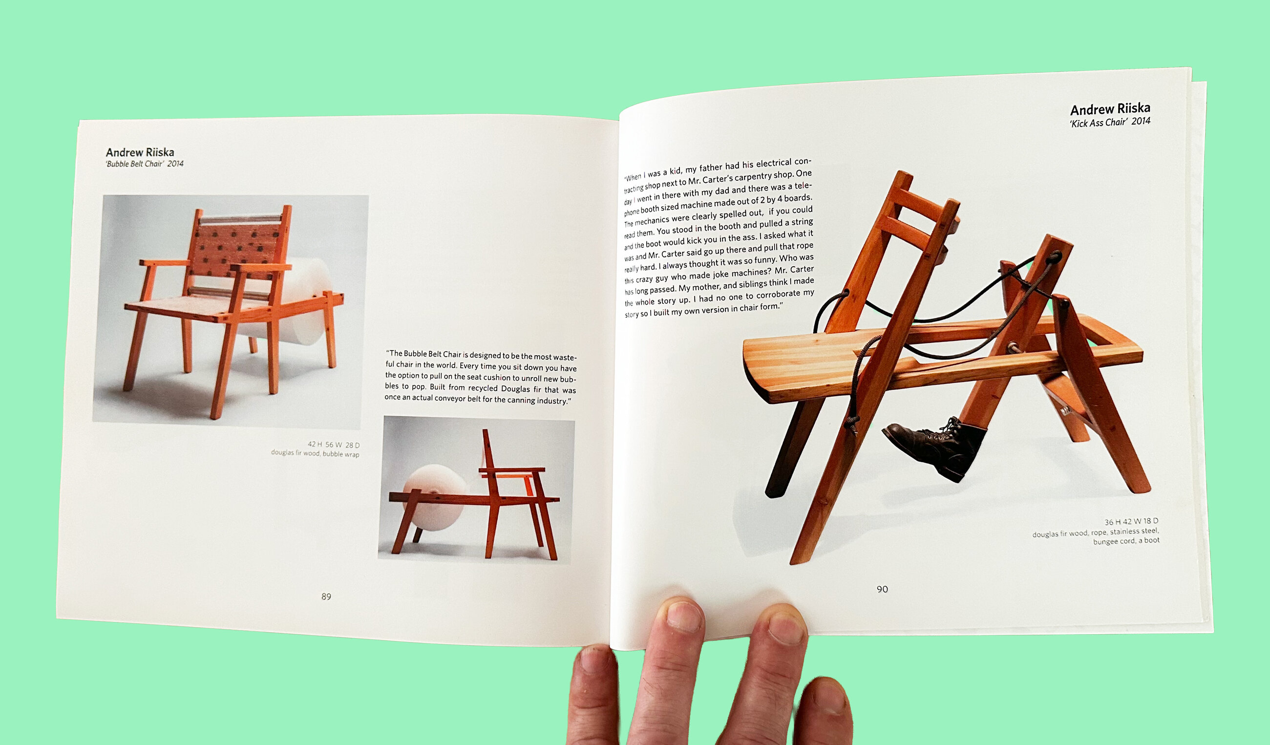 Andrew Riiska, pages 89-90: Bubble Belt Chair and Kick Ass Chair