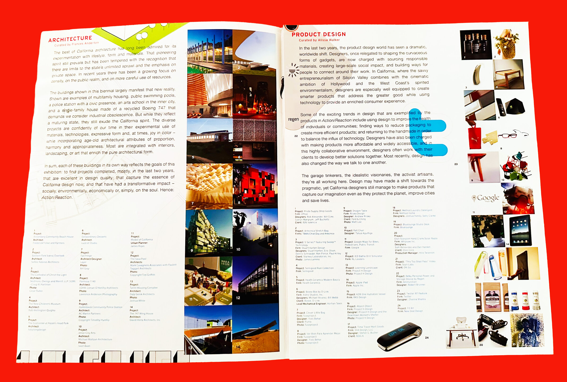 Action/Reaction: California Design Biennial catalog spread, Product Design section